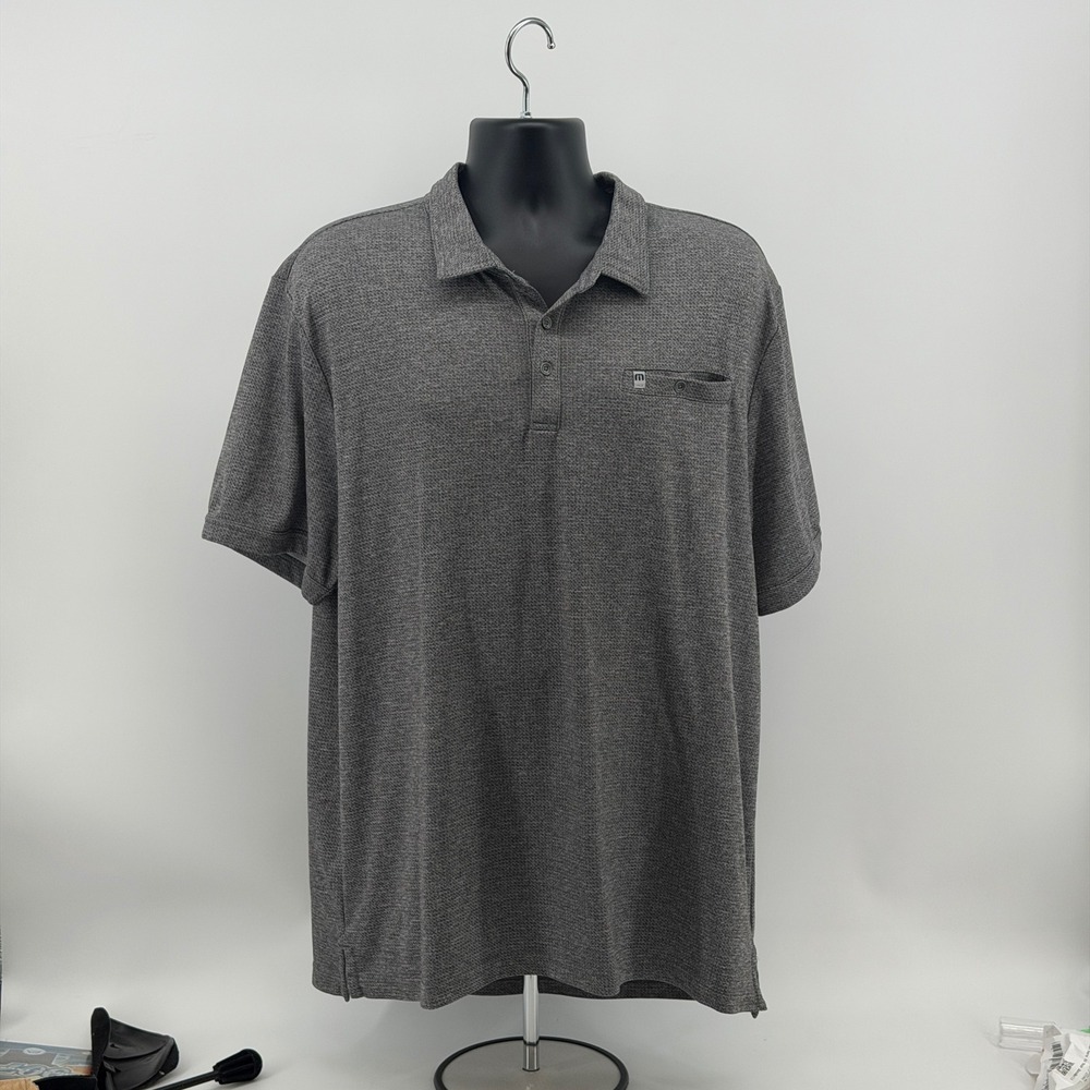 Travis Mathew Polo Mens XXL Gray Heathered Short Sleeve Button Pocket Golf Shirt